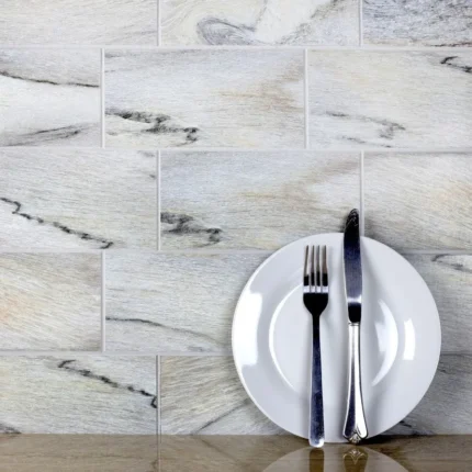 Nature 4 in x 8 in Glass Subway Tile in Crema Cielo