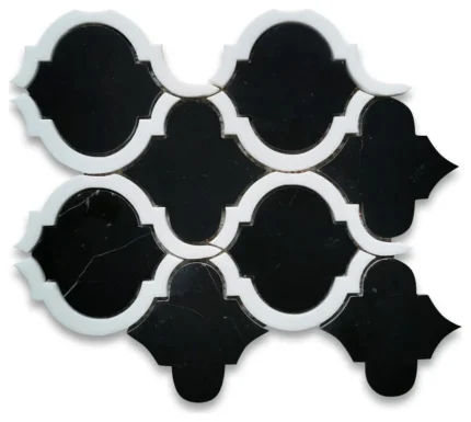 Nero Marquina Black Marble Waterjet Arabesque Lantern Tile White Honed, 1 sheet