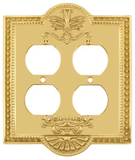 NW Meadows Switch Plate With Double Outlet, Unlacquered Brass