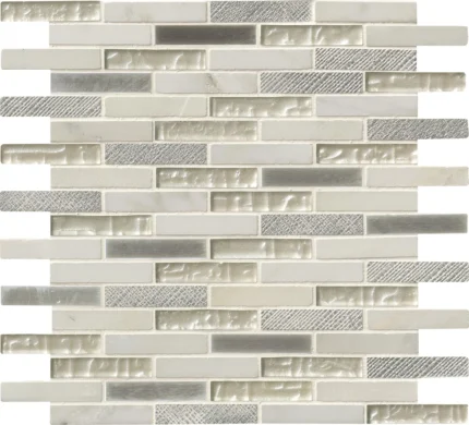 Ocean Crest Brick Glass Metal Stone Mosaic, (4x4 or 6x6)  Sample