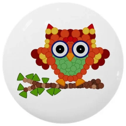 Orange Circles Owl On Limb Ceramic Cabinet Drawer Knob