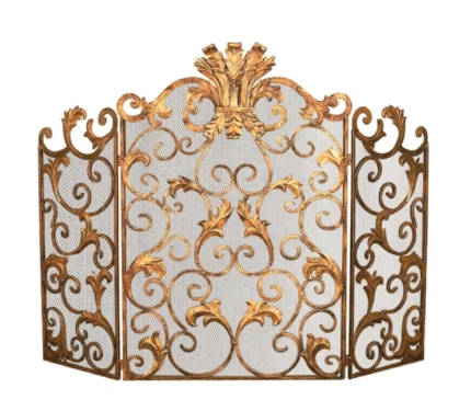 Ornate Gold Acanthus Leaf Scroll Firescreen Iron Fireplace Screen Mesh