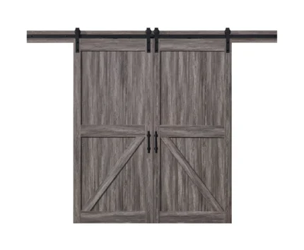 OVE Decors Westbridge Double Barn Door With U-Shape Rollers, Aged Wood