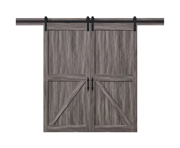 OVE Decors Westbridge Double Barn Door With U-Shape Rollers, Aged Wood - Image 1