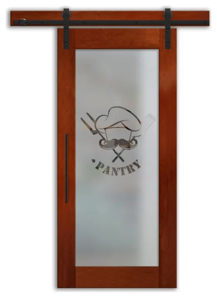 Pantry / Kitchen Solid Wood Sliding Barn Door with various Frosted Glass Insert, 24"x81", Right