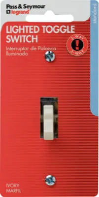 Pass & Seymour Lighted Toggle Switch, 15A, 120V, Ivory