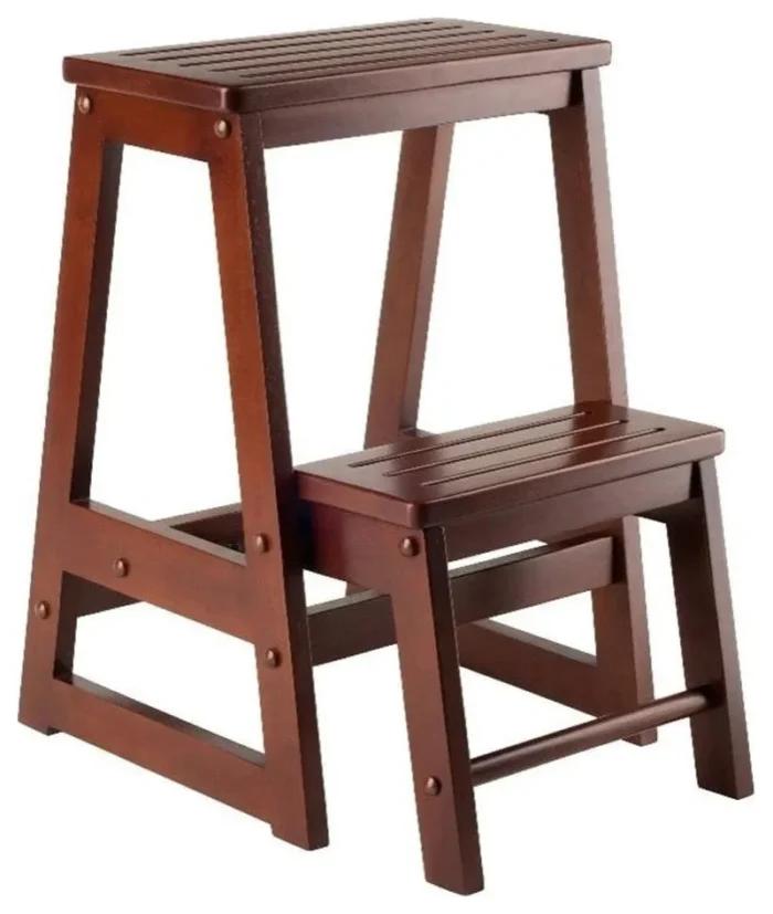 Pemberly Row Transitional Solid Wood Double Step Stool in Antique Walnut - Image 1
