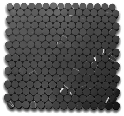 Penny Round Nero Marquina Black Marble Mosaic Tile Polished 3/4 inch, 1 sheet