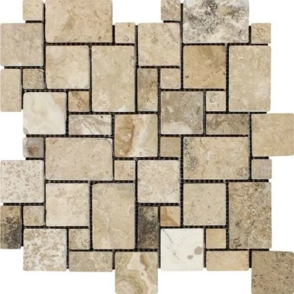 Philadelphia Travertine Tumbled Mini Versailles Mosaic Tile