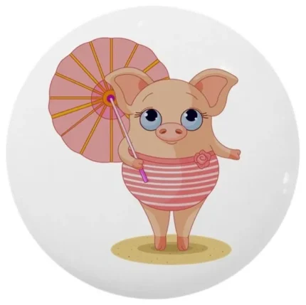 Pig With Umbrella Ceramic Cabinet Drawer Knob