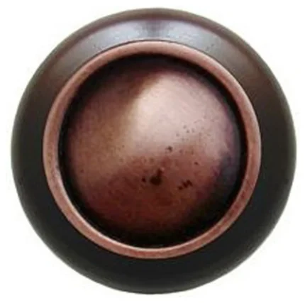 Plain Dome Walnut Wood Knob, Antique-Style Copper