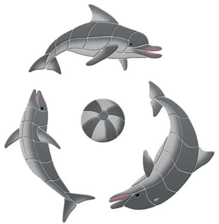 Playing Dolphins Ceramic Pool Mosaic - Grey - 48"x48" 48"x48", Grey