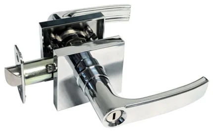 Polished Chrome Square Contemporary Privacy Bed and Bath Door Lever