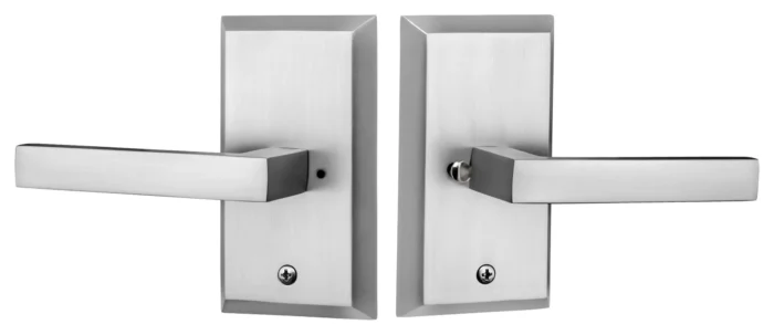 Premium Aqua Solid Brass Privacy Set With Delta Lever, Brushed Nickel - Image 1