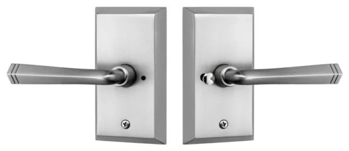 Premium Aqua Solid Brass Privacy Set With Quattro Lever, Brushed Nickel - Image 1