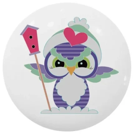 Purple Owl With Birdhouse Ceramic Cabinet Drawer Knob