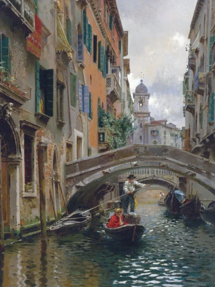 Quiet Canal Venice R. Santoro Boat Gondola Tile Mural Backsplash, 6"x8", Matte