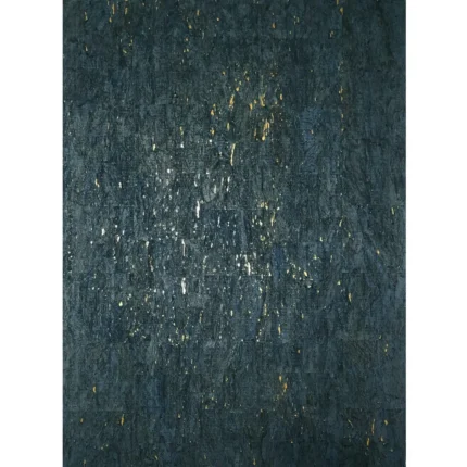 Real natural cork Wallpaper textured dark navy blue gold metallic wallcoverings, 8.5" X 11" Sample