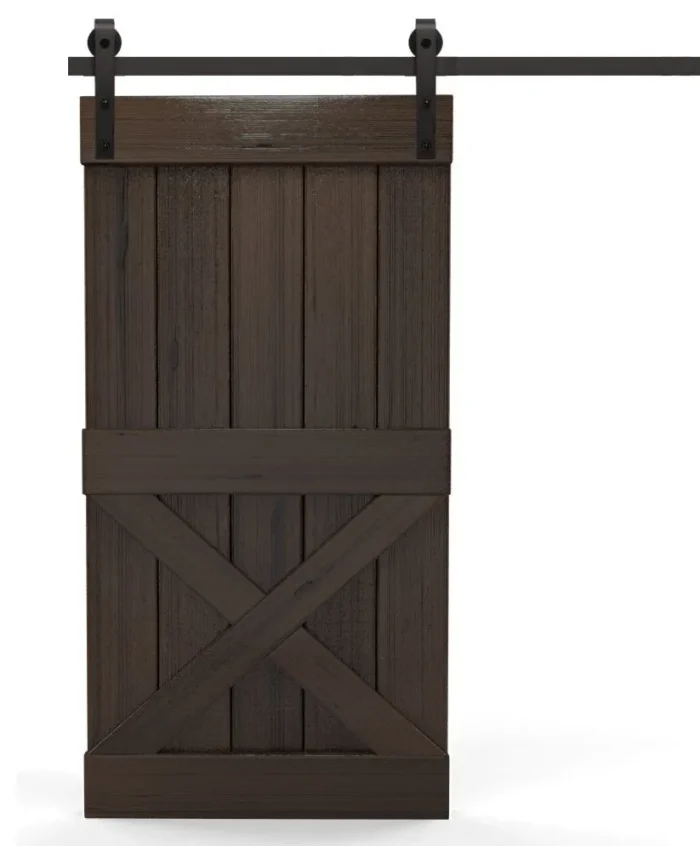 Real Solid Hardwood Half X Sliding Barn Door, Finished, 26"x84"inches, Tropical - Image 1
