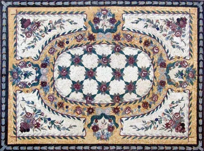 Rectangular Rug Marble Mosaic Floor Decor, 61"x82" - Image 1
