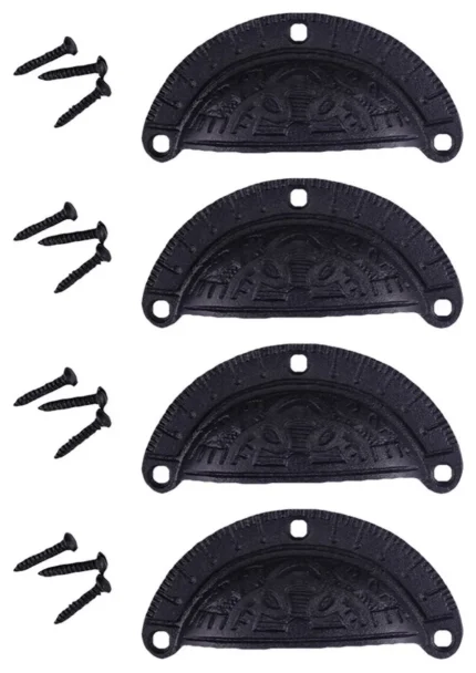Renovators Supply 4 Pack Drawer Cup Bin Pull Cast Iron Black Cabinet Pull