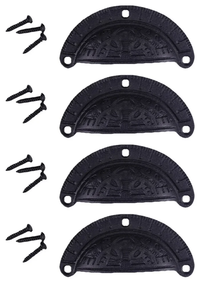 Renovators Supply 4 Pack Drawer Cup Bin Pull Cast Iron Black Cabinet Pull - Image 1