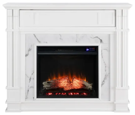 Rickby Faux Cararra Marble Electric Media Fireplace, White