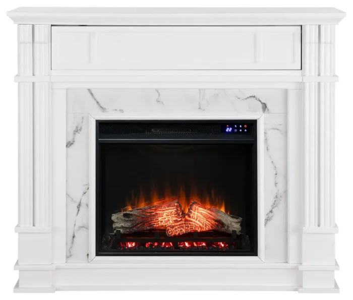 Rickby Faux Cararra Marble Electric Media Fireplace, White - Image 1