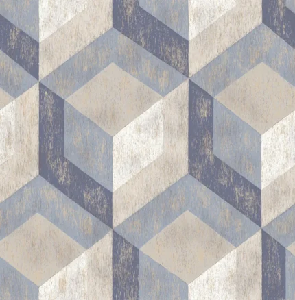 Rustic Wood Tile Blue Geometric Wallpaper, Sample