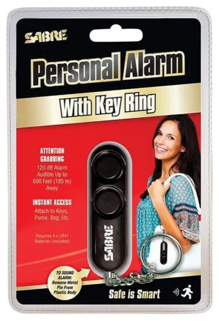 Sabre PA-01 Personal Alarm With Key Ring, Plastic, Black