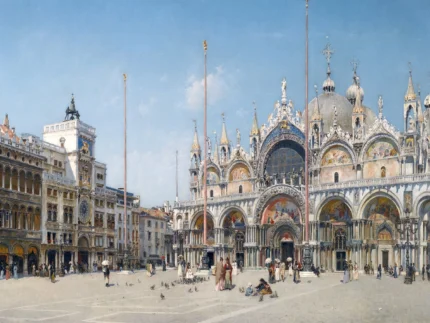 Saint Mark's Square Venice F. Campo People Tile Mural Backsplash, 6"x8", Glossy