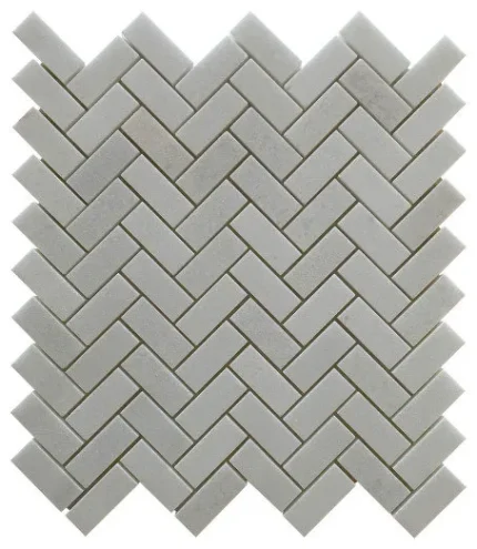 SAMPLE OF 12"x12" Thassos White Marble Polished Herringbone Mosaic