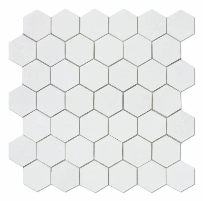 Sample of Thassos White Marble Polished 2" Hexagon M. Tile - Image 1