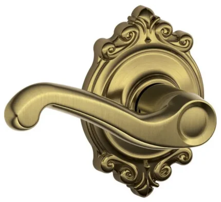 Schlage F10-FLA-BRK Flair Passage Door Lever Set - Antique Brass