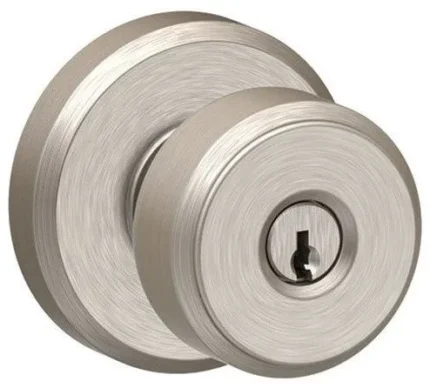 Schlage F51A-BWE-GSN Bowery Keyed Entry Door Knob Set - Satin Nickel