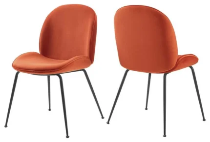 Scoop Black Powder Coated Steel Leg Performance Velvet Dining Chairs - Set of 2