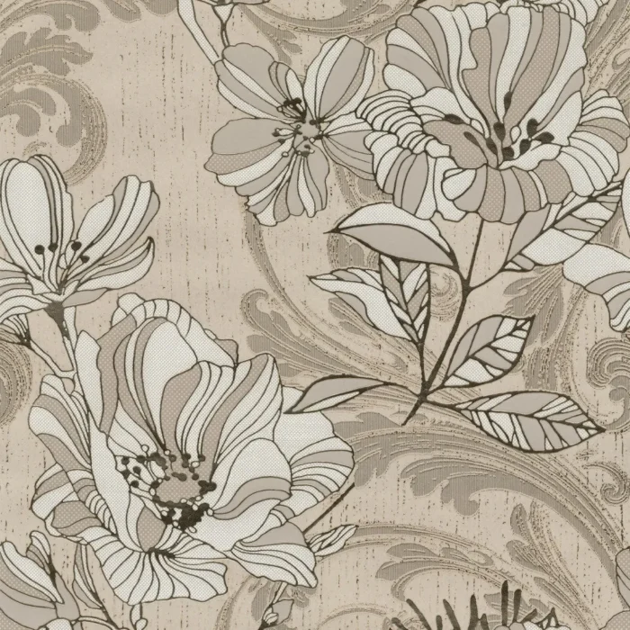 Selene Gold Mucha Floral Wallpaper, Neutral, Bolt - Image 1