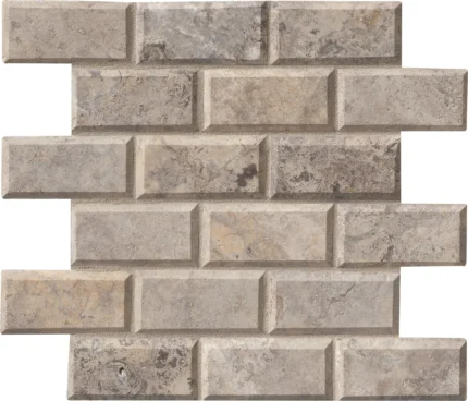 Silver Travertine 2x4 Honed and Beveled Mosaic, (4x4 or 6x6)  Sample