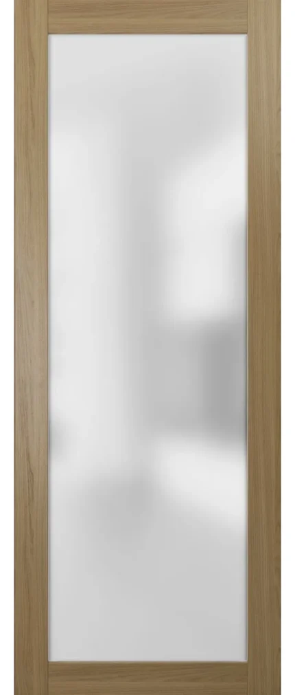 Slab Barn Door Panel Frosted Glass Lite 36x84 | Planum 2102 Honey Ash