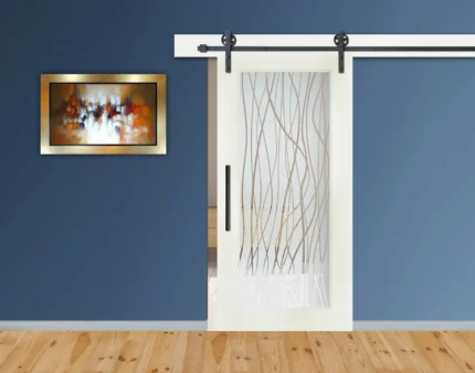 Sliding Barn Door With Etched Lines Design, 28"x81", Primed