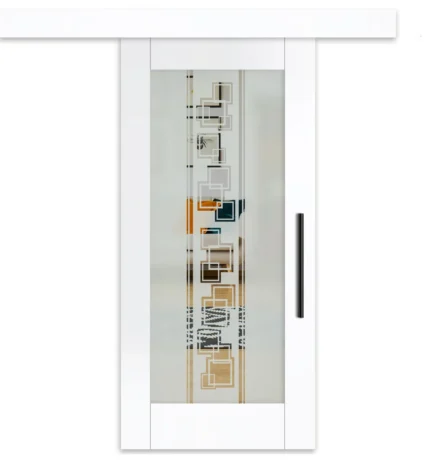 Sliding Barn Door with Glass Insert, 24"x84" Inches, Semi-Private, Unfinshed (Primed)