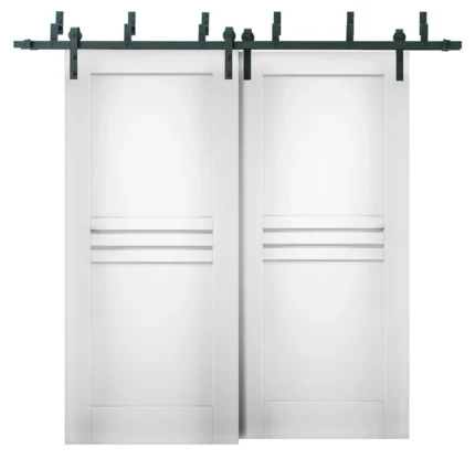 Sliding Closet Barn Bypass Doors / Mela 7444 White Silk / 6.6ft Rails, 84" X 84" ( 2* 42x84)