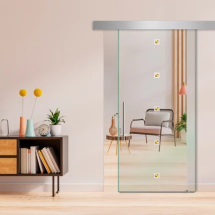 Sliding Glass Door With Frosted & Faceted Stones Design ALU100, 24"x81", T-Handle Bars
