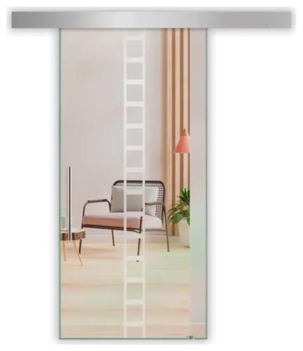 Sliding Glass Door With Frosted Lines Design ALU100, 24"x81" Inch, T-Handle Bars