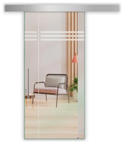 Sliding Glass Door With Non-Private Frosted Designs ALU100, 24"x81" Inch, Recessed Grip Handle