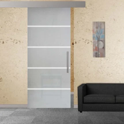 Sliding Glass Door With Opaque And Frosted Design ALU100, 24"x81" Inch, Right