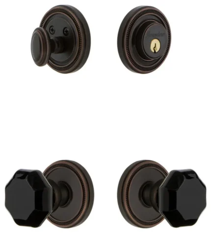 Soleil Rosette, Lyon Knob And Matching Deadbolt, Timeless Bronze, 851401