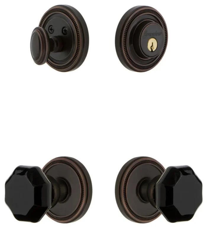 Soleil Rosette, Lyon Knob And Matching Deadbolt, Timeless Bronze, 851401 - Image 1
