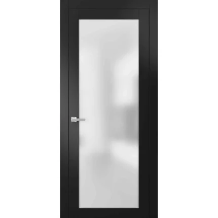 Solid French Door Frosted Glass | Planum 2102 Matte Black | -30 x 96