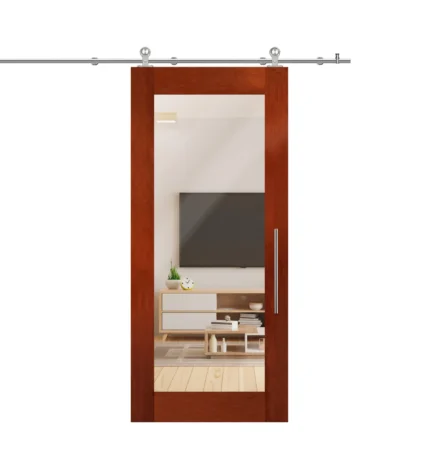 Solid Tropical Oak Sliding Barn Door With Mirror Insert, 36"X81", 36"x81" Inches